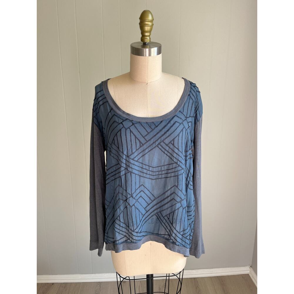 Sundance Blue Silk Blend Top Small Long Sleeve Hi Low Sheer Gauzy Textured Flowy